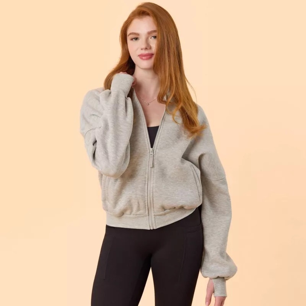 NWT Blogilates Marshmallow Bomber Jacket Large L Women's Heathered Gray